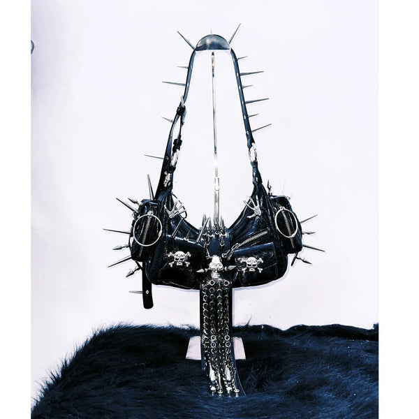 PU leather rivet skull applique crossbody purses bag