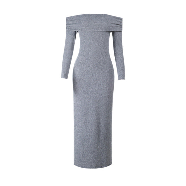 Off shoulder long sleeve solid maxi dress