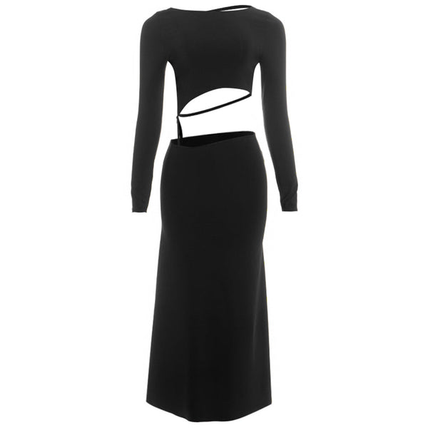 Long sleeve backless solid maxi dress