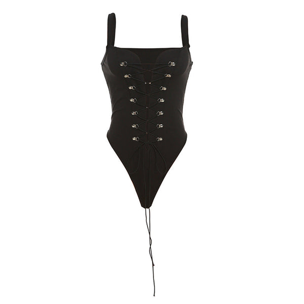 V neck lace up cami bodysuit