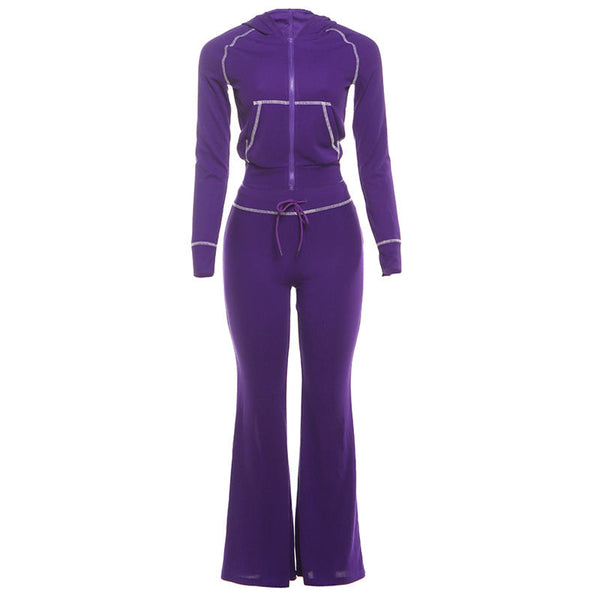 Hoodie long sleeve zip-up drawstring pant set