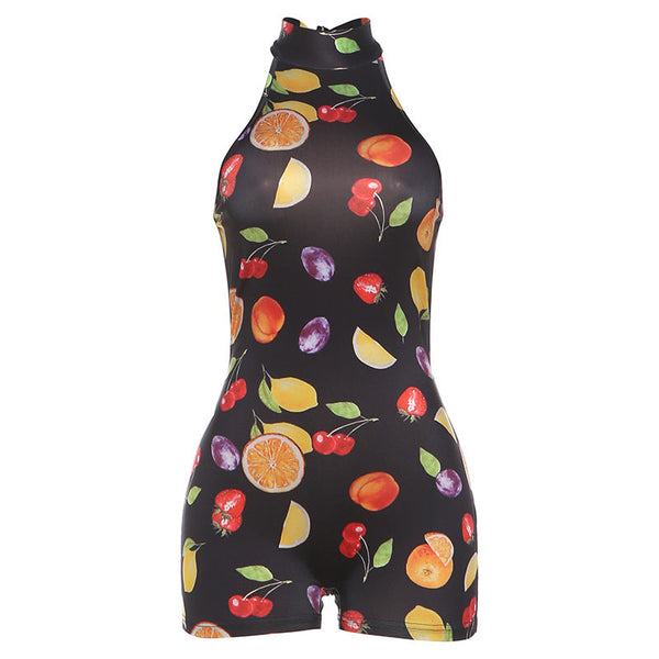 Halter backless fruit print romper