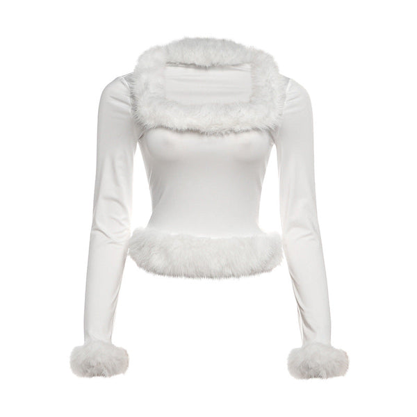 Square neck long sleeve fluffy top