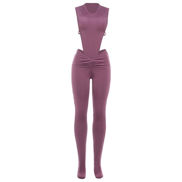 Crewneck sleeveless ruched bodysuit pant set