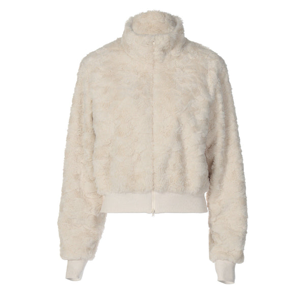 Fluffy long sleeve zip-up high neck top