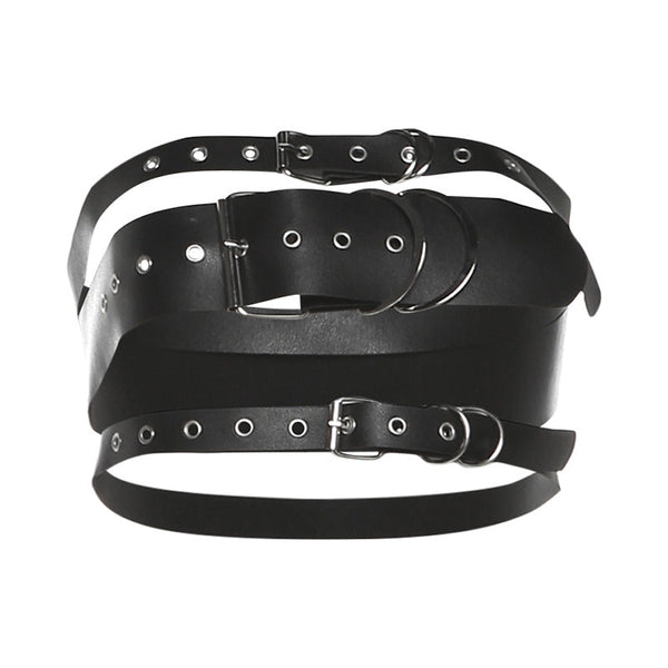 PU leather buckle hollow out crop top