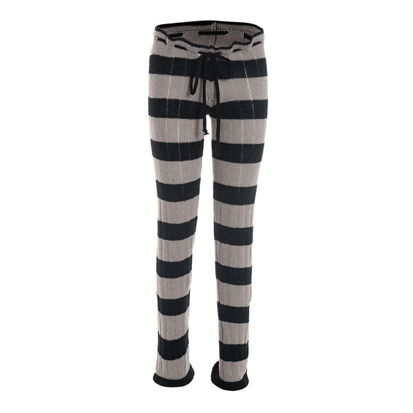 Striped drawstring knitted low rise pant