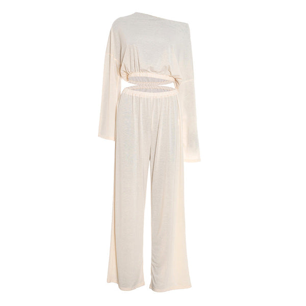 Long sleeve crewneck ruched medium rise pant set