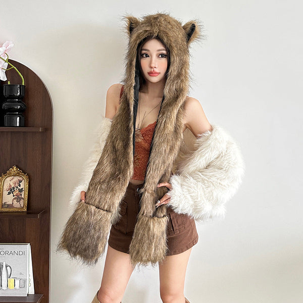 Fluffy animal ears applique cap