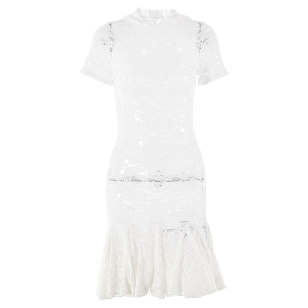 Short sleeve hoodie lace see through mini dress