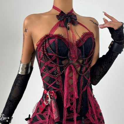 Bowknot cross back lace up flower applique top