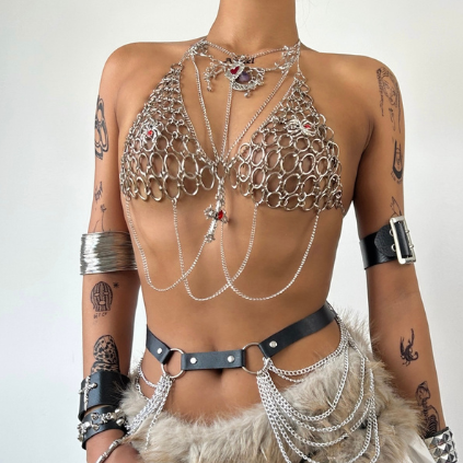 Halter o ring cross applique metal chain top