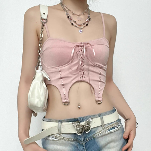 Lace up metal ring padded crop top fairycore Ethereal Fashion