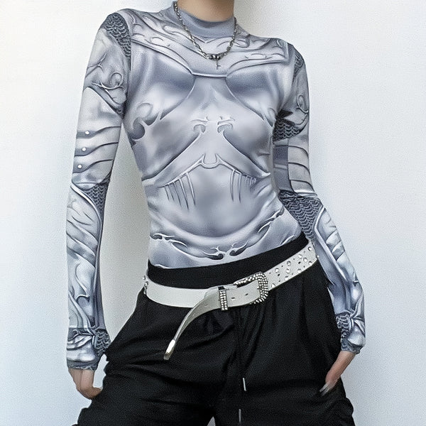 Abstract long sleeve contrast gloves high neck bodysuit cyberpunk Sci-Fi Fashion
