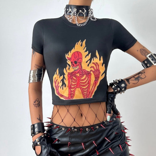 Camiseta para bebés Estampado de esqueleto de demonio de fuego 