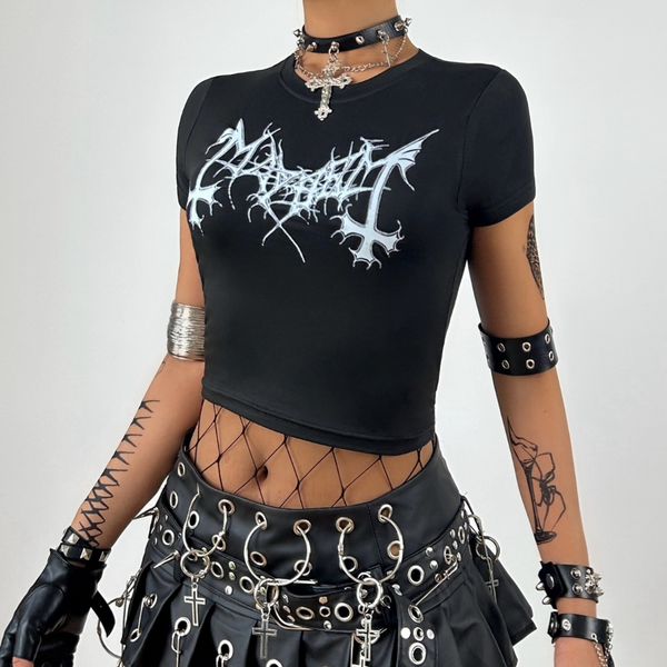 Womens Mayhem Print Ballerina Y2K Baby Tee