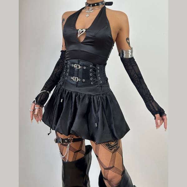 Halter hollow out heart applique backless mini dress