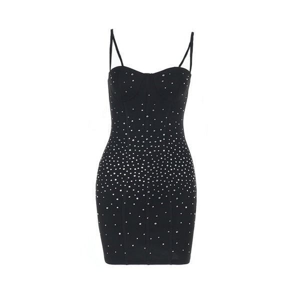 Beaded backless cami mini dress