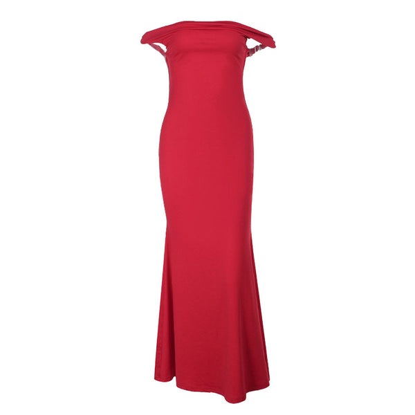 Off shoulder ruched solid tube maxi dress