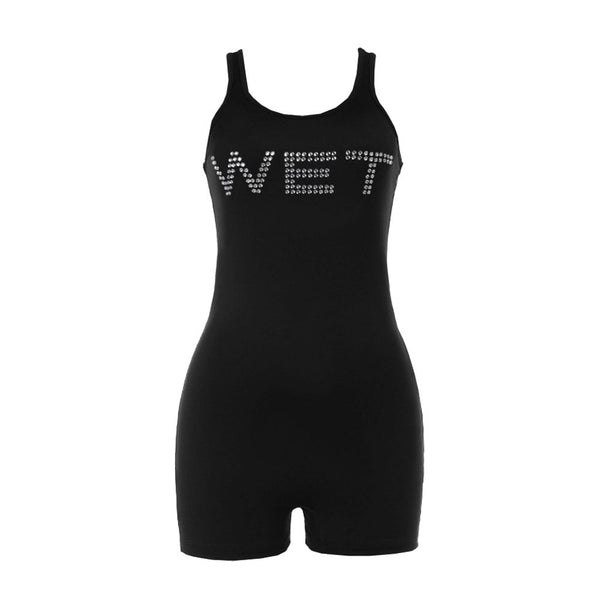 Beaded letter u neck tank romper