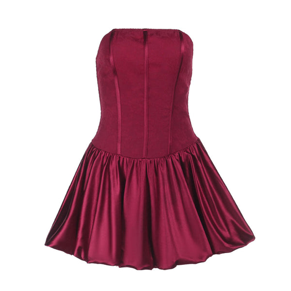 Ruched smocked satin corset tube mini dress