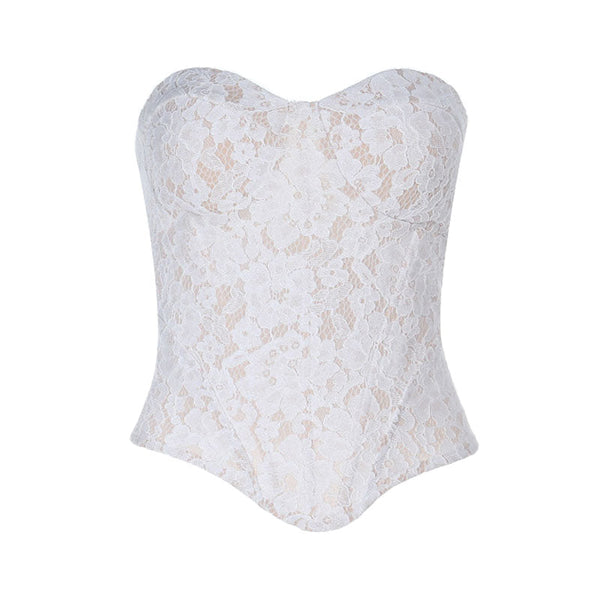 Sweetheart neck zip-up lace corset tube top