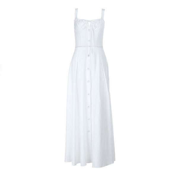 Hollow out button zip-up self tie cami maxi dress
