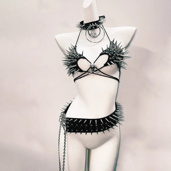 Halter self tie rivet skull applique belt top