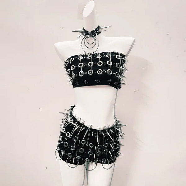 Rivet o ring hollow out short pant set