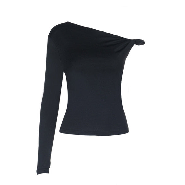 Irregular long sleeve one shoulder solid top