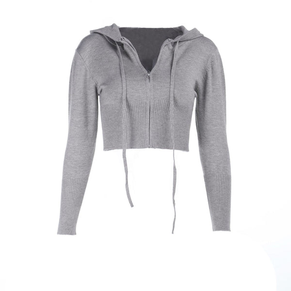 Hoodie long sleeve zip-up crop top