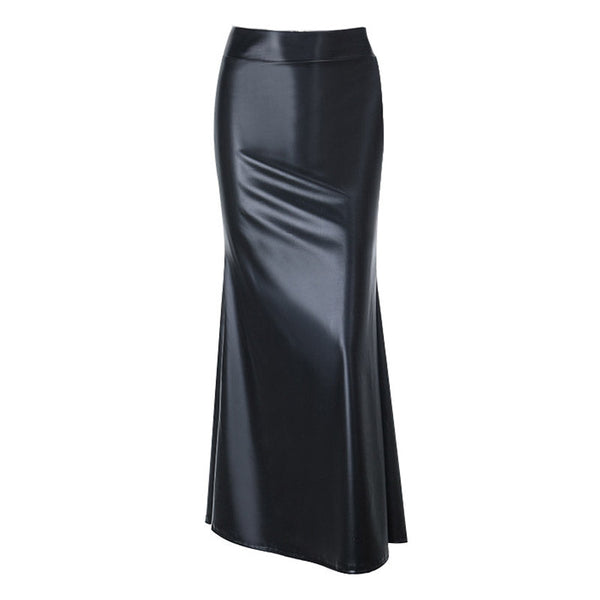 PU leather zip-up solid maxi skirt