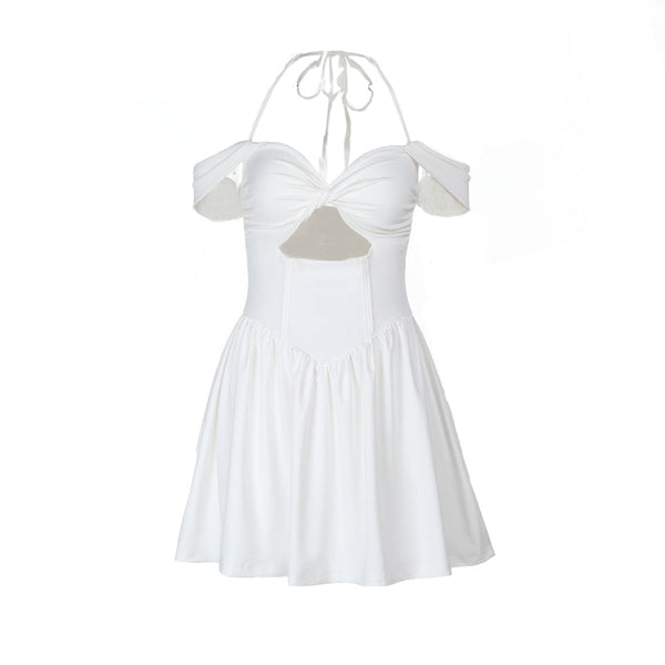 Off shoulder hollow out halter mini dress