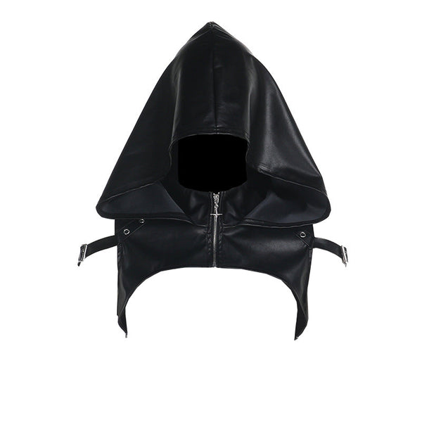 Hoodie zip-up PU leather top