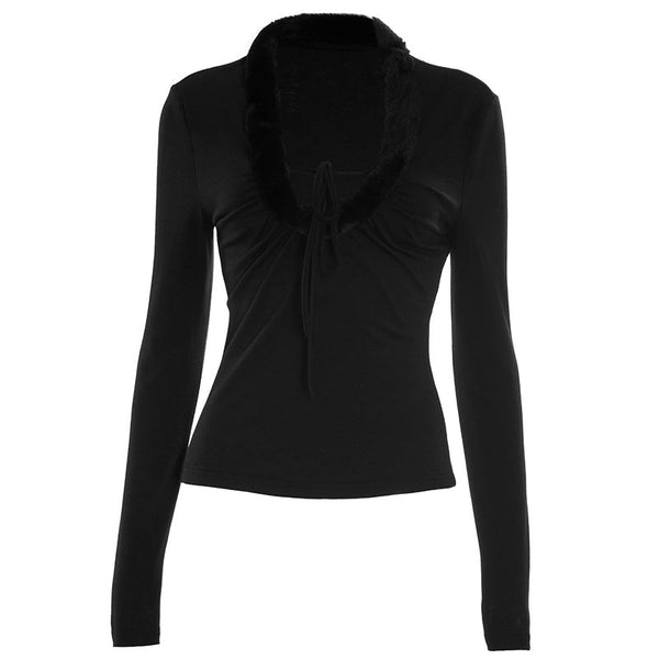 Long sleeve fluffy solid top