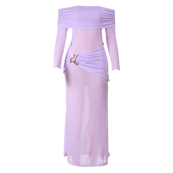 Off shoulder long sleeve ruched maxi dress