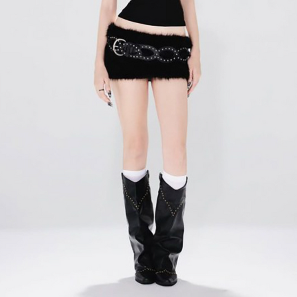 Fluffy A line solid mini skirt