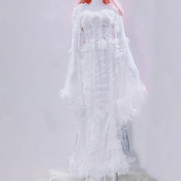 Long flared sleeve flower applique lace hem maxi skirt set