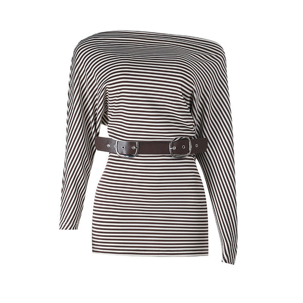 Striped long sleeve irregular contrast mini dress
