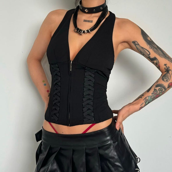 Halter zip-up corset backless top