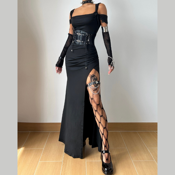 Off shoulder high slit maxi dress