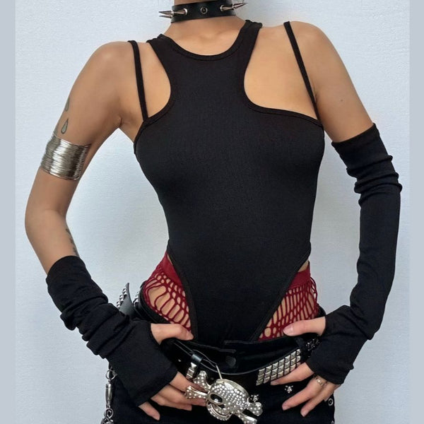 Guantes irregular sólido cami cuello redondo body y2k 90s Revival Techno Fashion 