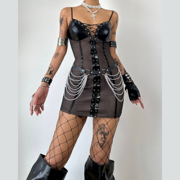 V neck lace up backless cami mini dress