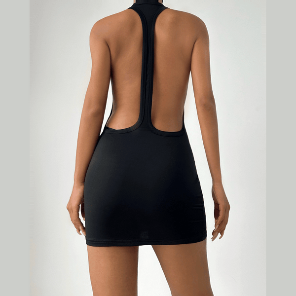 Halter solid backless mini dress