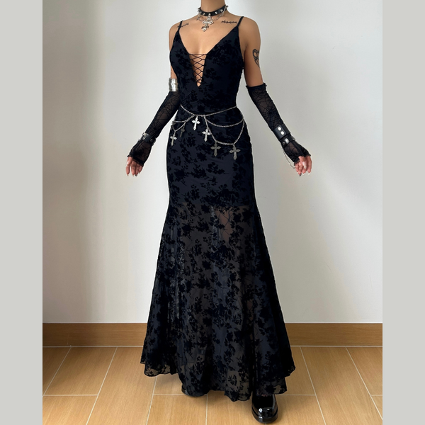 Zip-up v neck print cami maxi dress