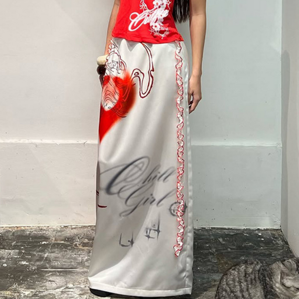 Letter print contrast maxi skirt