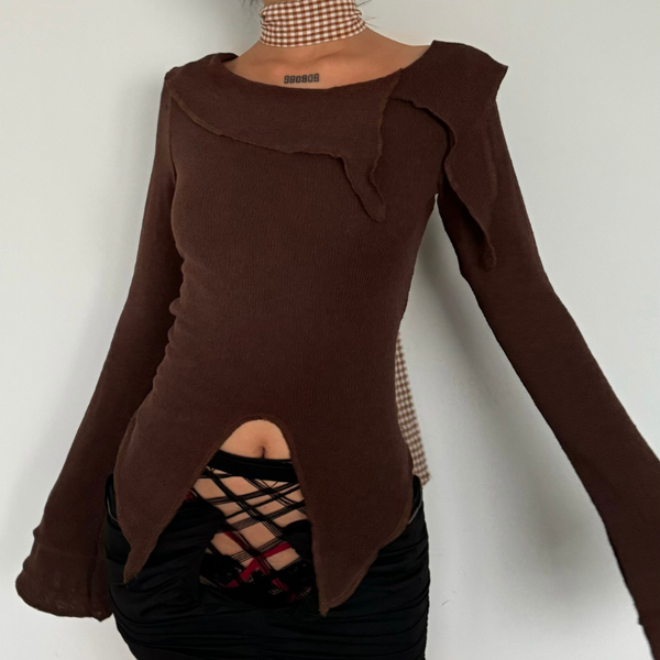 Long flared sleeve off shoulder knitted top