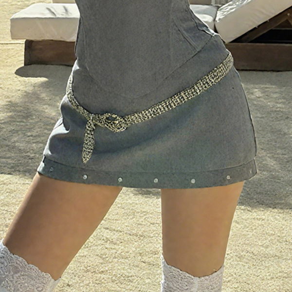 A line solid rivet mini skirt