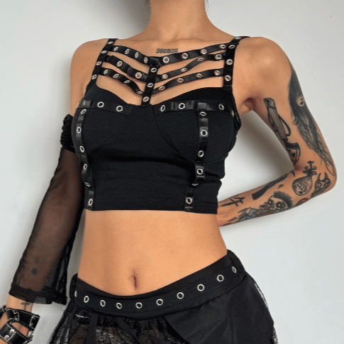 Hollow out backless solid sleeveless crop top