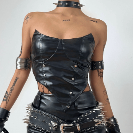 PU leather irregular backless tube top